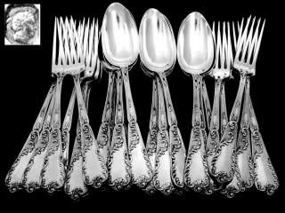 Gorgeous French Sterling Silver Dinner Flatware Set 36 pc Rococo 