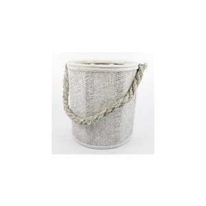 Burlap Bucket Lantern in Antique White 