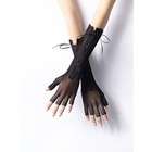   black fingerless gloves with stretch fishnet and ribbon lace up ties