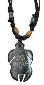 Wood Sea Turtle Brown Cord Surfer Pendant Necklace  