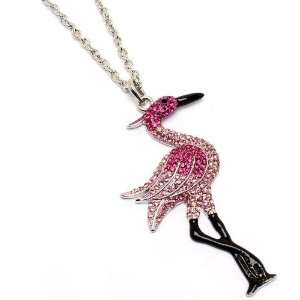  Pink Flamingo Tropical Bird with Crystals Fashion Necklace 
