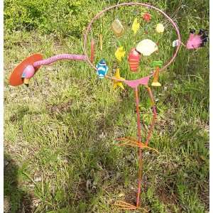    Pink Flamingo Yard Ornament with Chimes Patio, Lawn & Garden