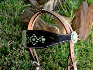 BRIDLE WESTERN LEATHER HEADSTALL LIME STONE RODEO BLING  