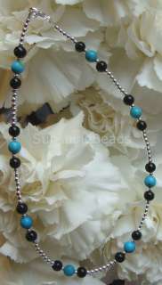 Black Onyx & Turquoise Silver Ankle Bracelet  