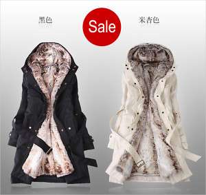 Women 2in1 Hooded Fur Winter Long Coat Outerwear  