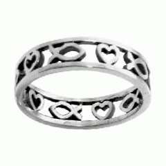 NEW Ster. Silver Cutout Heart and Ichthus Purity Ring  