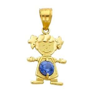 14K Yellow Gold December CZ Birthstone Girl Charm Pendant for Baby and 