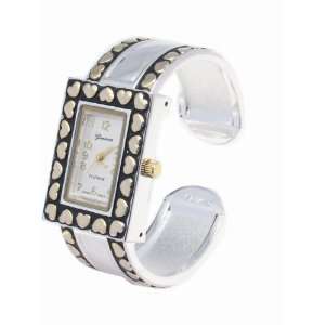   Geneva Platinum Womens Silverplated Bangle Heart Lined Watch Jewelry