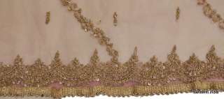 VINTAGE INDIAN HAND EMBROIDERED NET DUPATTA FABRIC SCARF BEADS VEIL 