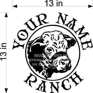 CUSTOM VINYL DECAL YOUR NAME RANCH CATTLE COW HEAD NEW  