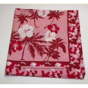  Vintage Ladies Handkerchief With Red & White Hibiscus 