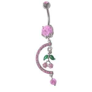  paved Unique Cherry sweet cherries dangle Belly navel Ring piercing 