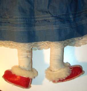 24 Antique German China Head Doll Cloth Body Red Leather Shoes 