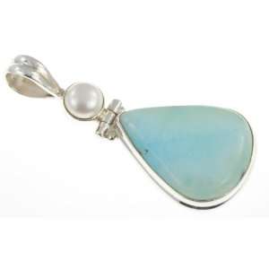  925 Sterling Silver LARIMAR, PEARL Pendant, 1.63, 6.01g Jewelry