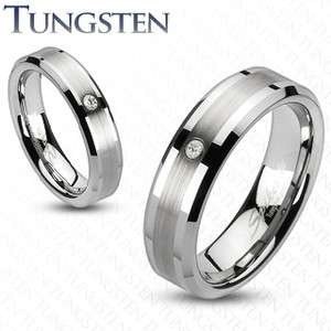 Pair (2Pc) Tungsten Carbide Brushed Center CZ Wedding,Couple Ring 