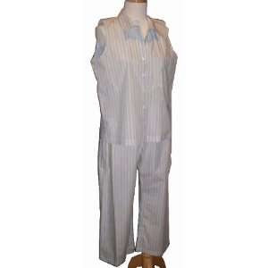  Sleeveless Cotton Pj Womens Pajama   Blue and White Stripe 