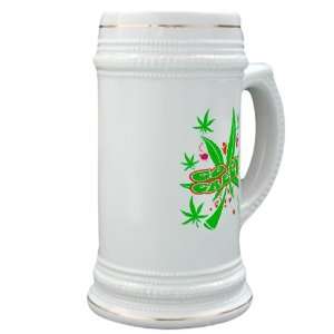  Stein (Glass Drink Mug Cup) Marijuana Go Green Neon 