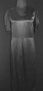VINTAGE WWII FRENCH 1930S 40S BLACK SILK SATIN DRESS  