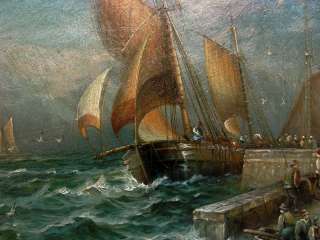 Gorgerous Early 20th Century Oil Painting Storms at the Harbor 