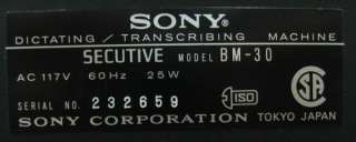Sony Secutive Cassette Dictating Transcriber Mdl BM 30  