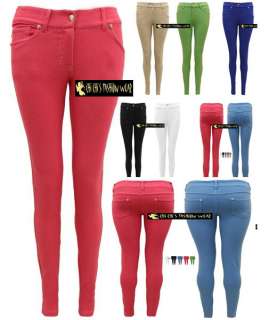 NEW WOMENS LADIES SKINNY FIT COLOURED STRETCH JEANS JEGGINGS TROUSERS 