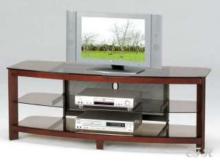 NEW MODERN ZEPHYR GLASS & CHERRY WOOD TV STAND CONSOLE  