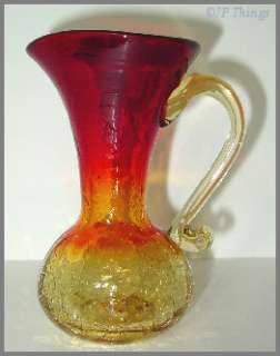 Amberina Large Crackle Hand Blown Pitcher A. Handle  