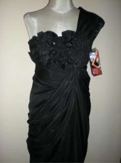 NWT Adrianna Papell Black Red Carpet One Shoulder Chiffon Gown 6 