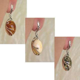 BALTIC HONEY, BUTTERSCOTCH or GREEN AMBER & STERLING SILVER EARRINGS 