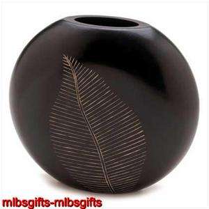 Carved Wooden Circular Zen Artisan Leaf Vase   New  