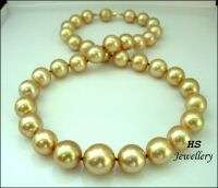 HS 10.3x13.65mm Golden South Sea Cultured Pearl Necklace 17.5, 18K w 