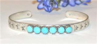   Sterling Silver TURQUOISE Old Pawn CUFF BRACELET Signed VINTAGE  