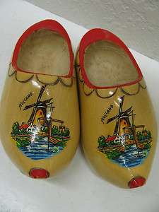 Pair of Wood Clogs Dutch Folklore Souvenir of Holland Wood Hand made 