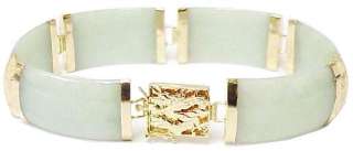 Magnificent Wide 14K Gold Dragon & Jade Link Bracelet  