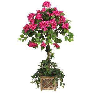 Nearly Natural 34 In. Bougainvillea Topiary Silk Plant With Wood Box 