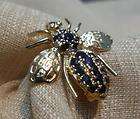 14k yellow gold blue sapphire bumble bee pin/brooch