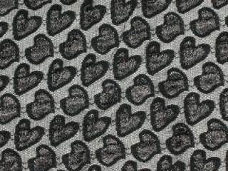 TULLE LACE FABRIC BLACK HEARTS STRETCH MESH 2W 67WxBTY  
