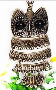 H4251 lovely Copper Gold Owl Pendant Necklace Big Eyes  