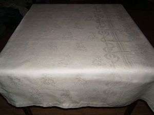 124x69 Vintage Antique White IRISH LINEN DOUBLE DAMASK Tablecloth 