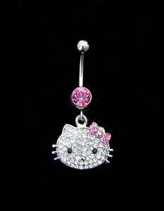 HELLO KITTY BELLY BAR NAVEL RING SURGICAL STEEL PINK RR  