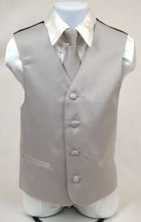 Boys Silver Tuxedo Vest Clip On Tie Kids Dress Vest Set Size 8  