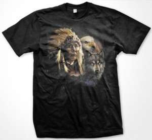 Native American Indian Chief Eagle Wolf Mens T shirt  