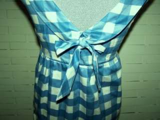   Tulle Blue & White Gingham Peter Pan Collar & Bow Dress Sz S  