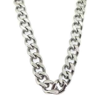   Steel Mens Polished Silver Tone Cuban Pendant Necklace Chain 8MM Sale