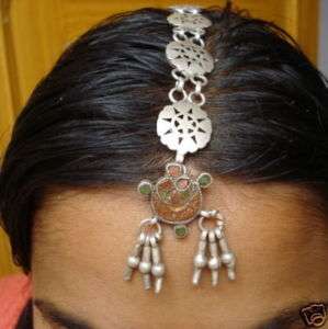 TRIBAL OLD SILVER HAIR ORNAMENT TIKA BELLY DANCE INDIA  