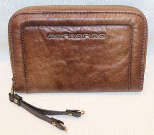 FORNARINA Chain Authentic Brown Zipper Coin Holder Bi fold Wallet NWT 