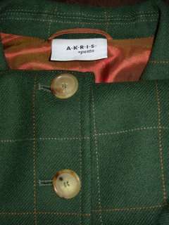   100 % wool fully lined olive with gold window pane check style you