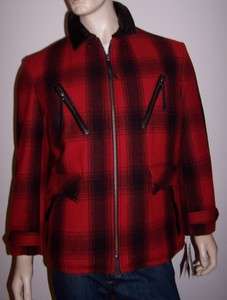 NWT SCHOTT NYC Red Black Buffalo Plaid Lined Wool Coat Jacket USA Made 