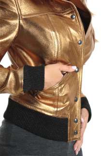 Dolce & Gabbana woman GOLD Bomber Leather Jacket Size 44 ita 