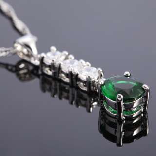 SALE Fashion Jewelry Green Emerald Round Cut White Gold Tone Pendant 